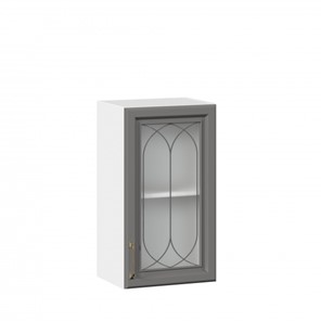 Навесной кухонный шкаф Джелатто 400 со стеклом ЛД 241.320.000.102, Белый/Оникс серый в Копейске