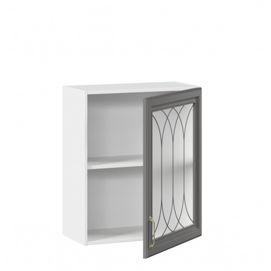 Навесной кухонный шкаф Джелатто 600 со стеклом ЛД 241.350.000.105, Белый/Оникс серый в Челябинске - изображение 1