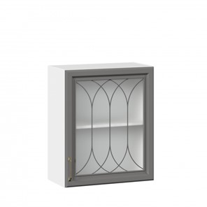 Навесной кухонный шкаф Джелатто 600 со стеклом ЛД 241.350.000.105, Белый/Оникс серый в Копейске