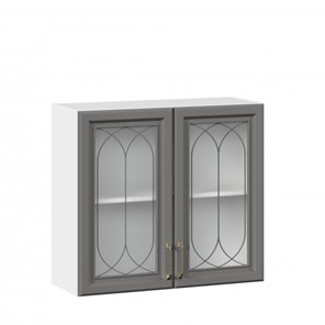 Кухонный навесной шкаф Джелатто 800 со стеклом ЛД 241.360.000.107, Белый/Оникс серый в Магнитогорске