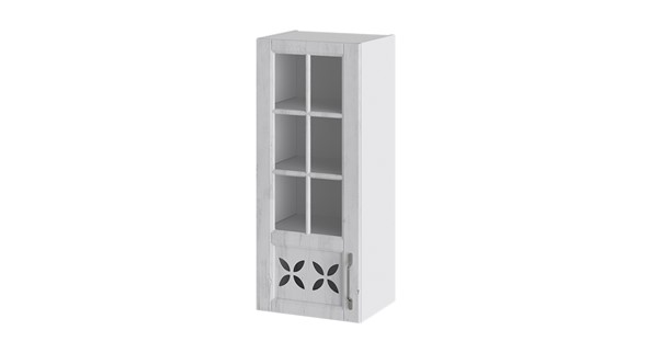 Кухонный шкаф Прованс (Белый глянец/Санторини светлый) cо стеклом левый В_96-40_1ДРДс(L) в Миассе - изображение