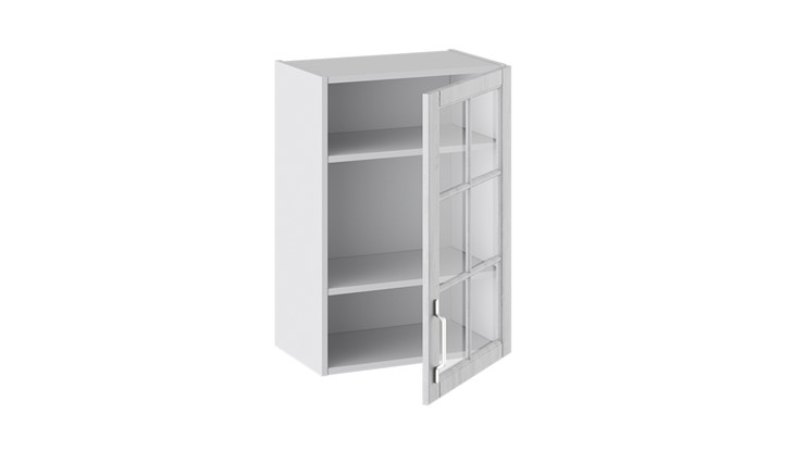 Навесной шкаф Прованс (Белый глянец/Санторини светлый) со стеклом В_72-50_1ДРс в Миассе - изображение 1