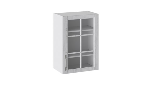 Навесной шкаф Прованс (Белый глянец/Санторини светлый) со стеклом В_72-50_1ДРс в Миассе - изображение