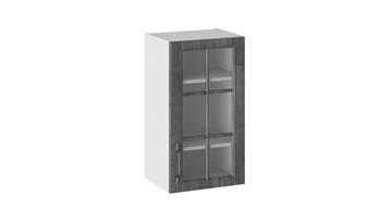 Навесной кухонный шкаф Прованс (Белый глянец/Санторини темный) со стеклом В_72-40_1ДРс в Миассе