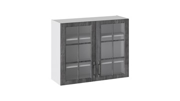 Шкаф кухонный Прованс (Белый глянец/Санторини темный) со стеклом В_72-90_2ДРс в Миассе