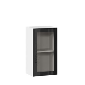 Кухонный навесной шкаф со стеклом 400 Индиго ЛД 298.320.000.102, Белый/Чёрный в Челябинске