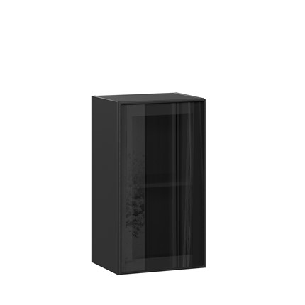 Настенный шкаф со стеклом 400 Индиго ЛД 298.320.000.144, Чёрный/Чёрный в Челябинске - изображение