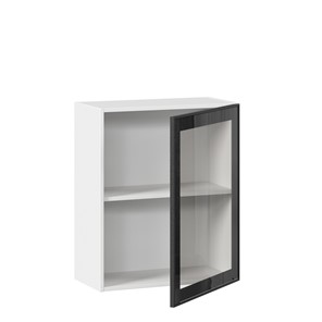 Кухонный шкаф со стеклом 600 Индиго ЛД 298.350.000.105, Белый/Чёрный в Миассе - предосмотр 1