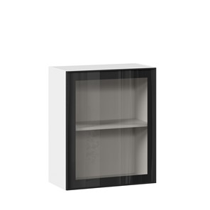 Кухонный шкаф со стеклом 600 Индиго ЛД 298.350.000.105, Белый/Чёрный в Челябинске