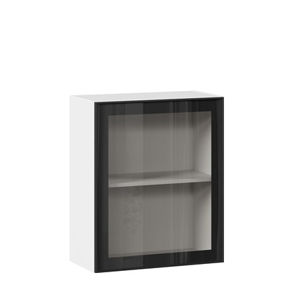Кухонный шкаф со стеклом 600 Индиго ЛД 298.350.000.105, Белый/Чёрный в Миассе - изображение