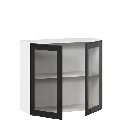Навесной шкаф со стеклом 800 Индиго ЛД 298.360.000.023, Белый/Чёрный в Челябинске - изображение 1