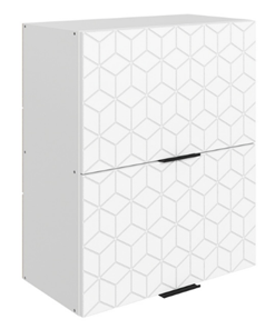 Шкаф на кухню Стоун L600 Н720 (2 дв. гл. гориз.) с фрезировкой (белый/джелато софттач) в Миассе