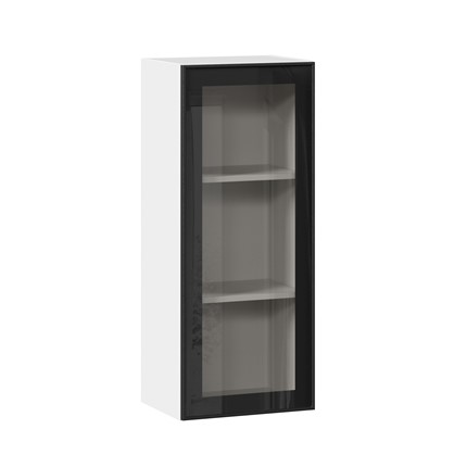 Навесной шкаф высокий со стеклом 400 Индиго ЛД 298.420.000.026, Белый/Чёрный в Миассе - изображение