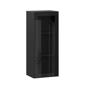 Кухонный навесной шкаф высокий со стеклом 400 Индиго ЛД 298.420.000.068, Чёрный/Чёрный в Челябинске