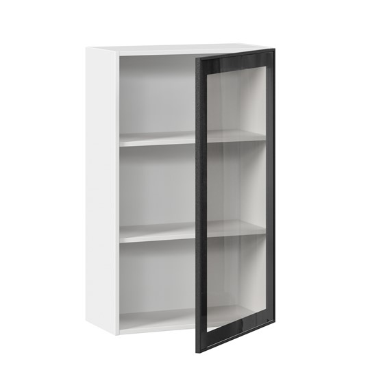 Навесной кухонный шкаф высокий со стеклом 600 Индиго ЛД 298.450.000.169, Белый/Чёрный в Челябинске - изображение 1