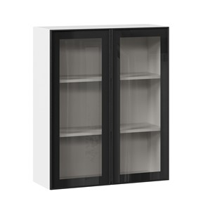 Шкаф кухонный высокий со стеклом 800 Индиго ЛД 298.460.000.030, Белый/Чёрный в Магнитогорске