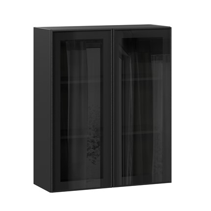 Шкаф на кухню высокий со стеклом 800 Индиго ЛД 298.460.000.156, Чёрный/Чёрный в Челябинске - изображение