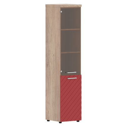 Стеллаж с дверью TORR LUX TLHC 42.2 L колонка комбинированная с топом 435х452х1958 Дуб Каньон/ Красный в Челябинске - изображение