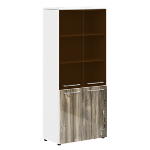 Шкаф колонка со стеклянными и глухими дверями MORRIS  Дуб Базель/Венге Белый MHC 85.2 (854х423х1956) в Магнитогорске
