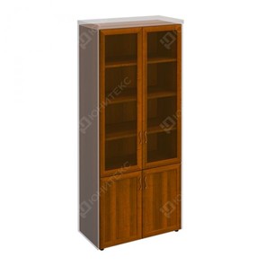 Шкаф для документов со стеклянными дверьми в рамке Мастер, темный орех (90х45х208) МТ 379 в Челябинске
