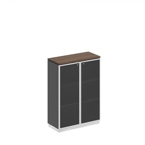 Шкаф для документов средний со стеклянными дверьми в рамке Bravo, дуб гладстоун/антрацит премиум (90х40х124,6) в Златоусте