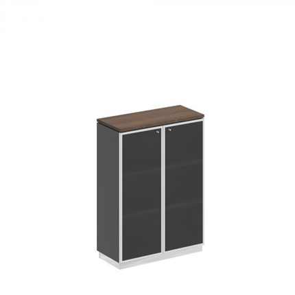 Шкаф для документов средний со стеклянными дверьми в рамке Bravo, дуб гладстоун/антрацит премиум (90х40х124,6) в Миассе - изображение