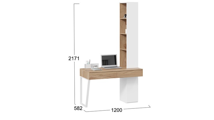 Стол с ящиками со шкафом комбинированным Порто СМ-393.15.012 (Белый жемчуг/Яблоня беллуно/Белый софт) в Челябинске - изображение 1