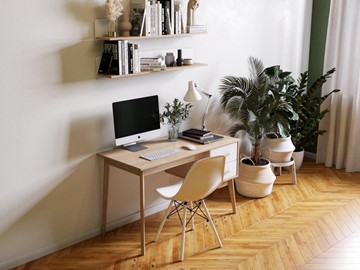 Офисный стол Калгари, с тумбой, Дуб натуральный светлый / Белый матовый в Миассе - предосмотр 1