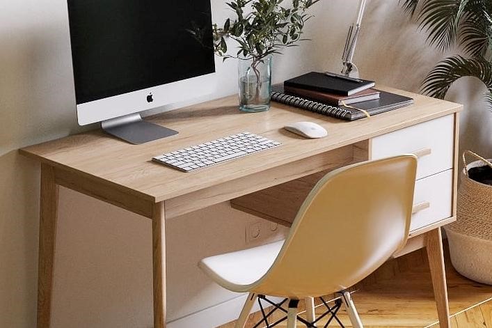 Офисный стол Калгари, с тумбой, Дуб натуральный светлый / Белый матовый в Миассе - изображение 2