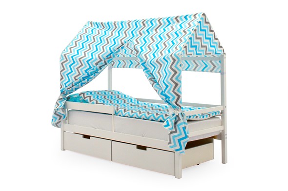Крыша текстильная для кровати-домика Svogen (зигзаги; голубой, синий) в Миассе - изображение