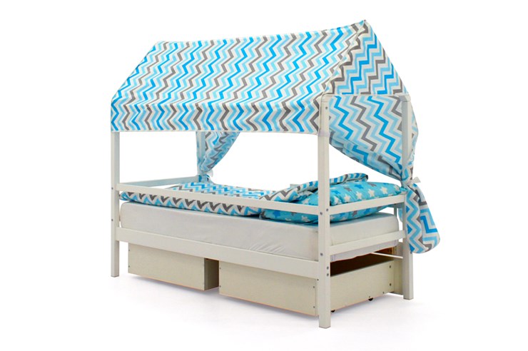 Крыша текстильная для кровати-домика Svogen (зигзаги; голубой, синий) в Миассе - изображение 1
