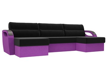 Большой П-образный диван Форсайт, Черный/Фиолетовый (микровельвет) в Челябинске