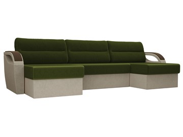 Большой П-образный диван Форсайт, Зеленый/Бежевый (микровельвет) в Миассе