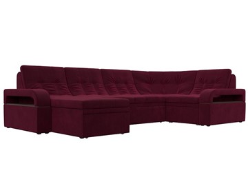 П-образный диван Лига-035, Бордовый (Микровельвет) в Миассе