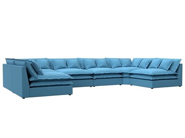 Большой П-образный диван Лига-040, Амур голубой (рогожка) в Челябинске