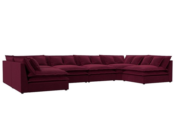 Большой П-образный диван Лига-040, Бордовый (микровельвет) в Миассе - изображение