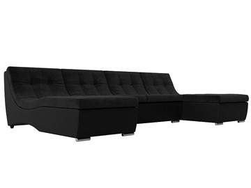 Большой П-образный диван Монреаль, Черный\Черный (Велюр\Экокожа) в Магнитогорске