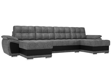 Большой П-образный диван Нэстор, Серый/Черный (рогожка/экокожа) в Миассе