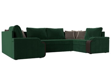 П-образный диван Николь, Зеленый/Коричневый/Коричневый (велюр/экокожа) в Челябинске