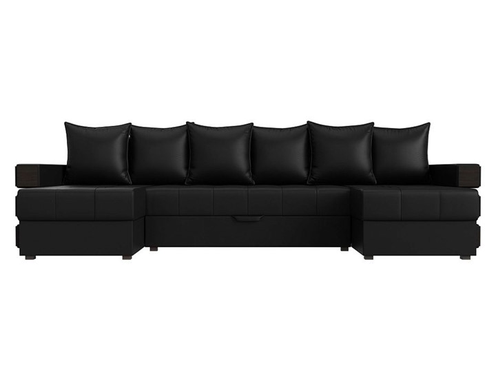Большой П-образный диван Венеция боннель, Черный (Экокожа) в Копейске - изображение 1
