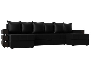 Большой П-образный диван Венеция боннель, Черный (Экокожа) в Магнитогорске
