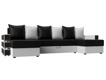 Большой П-образный диван Венеция боннель, Черный\Белый (Экокожа) в Копейске