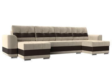 П-образный диван Честер, Бежевый/коричневый (вельвет/экокожа) в Миассе