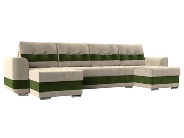 П-образный диван Честер, Бежевый/зеленый (вельвет) в Миассе