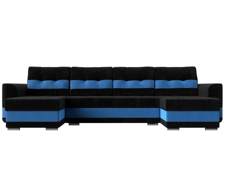П-образный диван Честер, Черный/голубой (велюр) в Челябинске - изображение 1