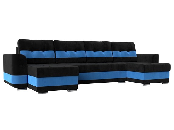 П-образный диван Честер, Черный/голубой (велюр) в Челябинске - изображение