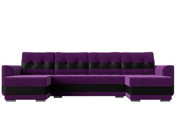 П-образный диван Честер, Фиолетовый/черный (вельвет/экокожа) в Челябинске - предосмотр 1