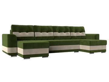 П-образный диван Честер, Зеленый/бежевый (вельвет) в Миассе
