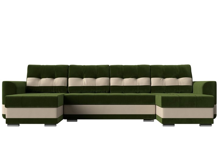 П-образный диван Честер, Зеленый/бежевый (вельвет/экокожа) в Челябинске - изображение 1