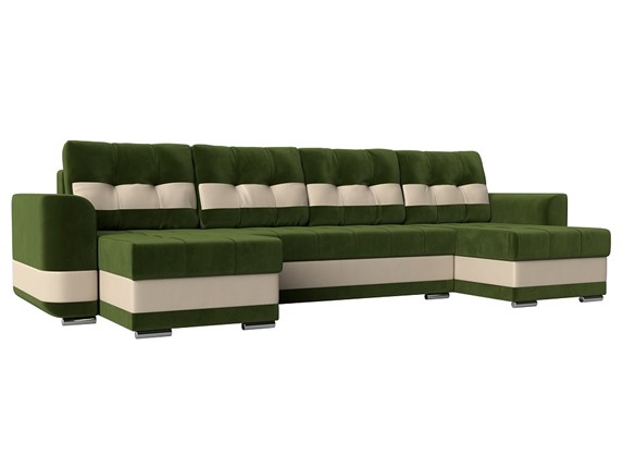П-образный диван Честер, Зеленый/бежевый (вельвет/экокожа) в Челябинске - изображение